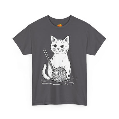 White Cat w/Yarn Ball Art Tee Shirt