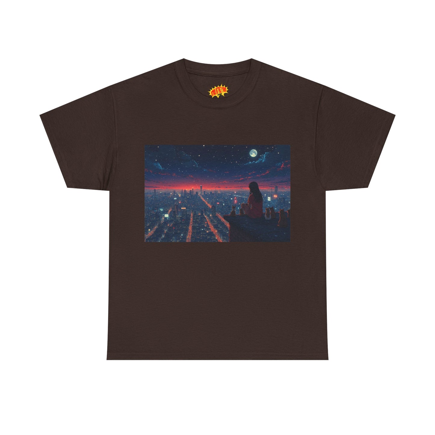 Neon City Anime Night Scene w/Cats T-Shirt *Multiple Colors*