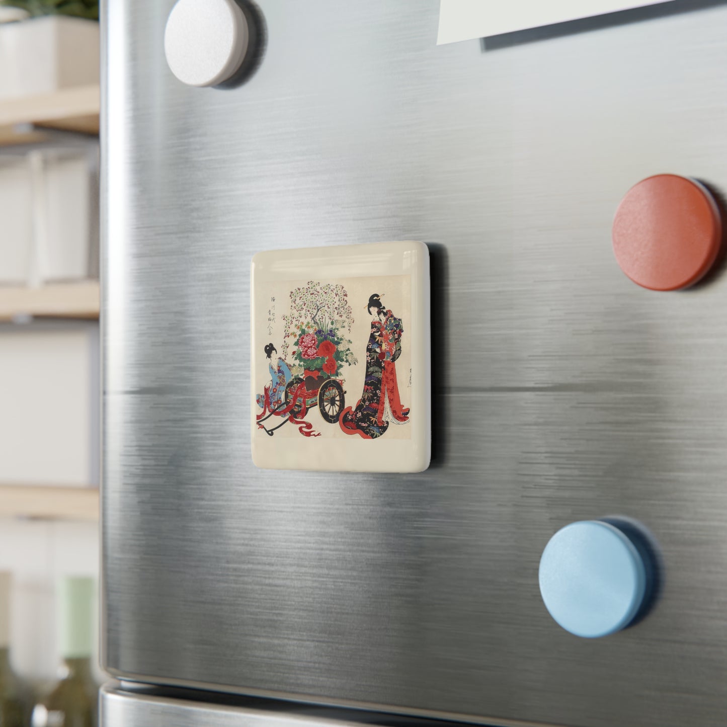 Flower Cart by Chikanobu Porcelain Magnet, Square