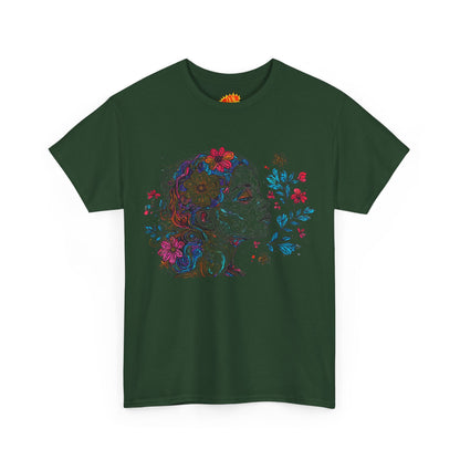Multicolor Line Drawing Human Graphic Flower Art Tee Shirt
