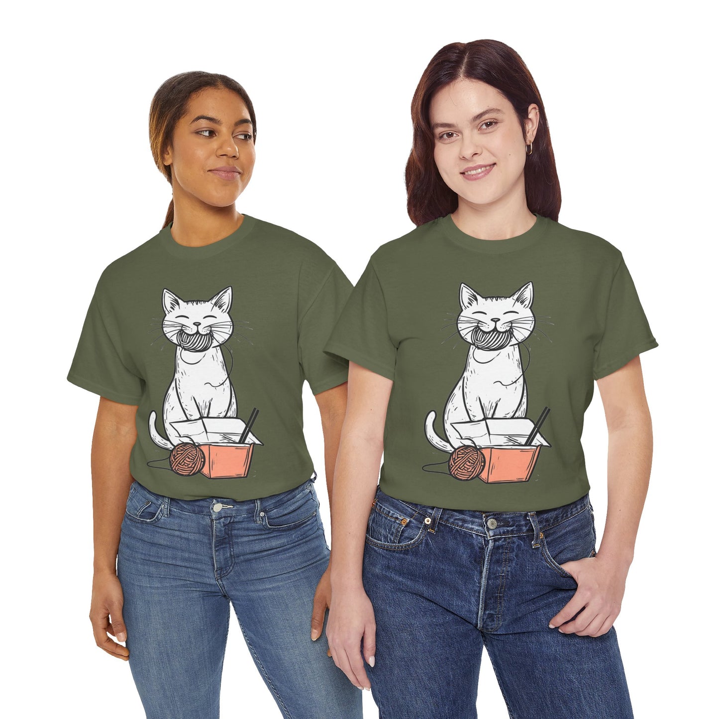 Cat w/Yarn Ball Takeout Art Tee Shirt *Multiple Colors*