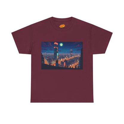 Neon Anime Style City Scene w/Girl & Cats T-Shirt
