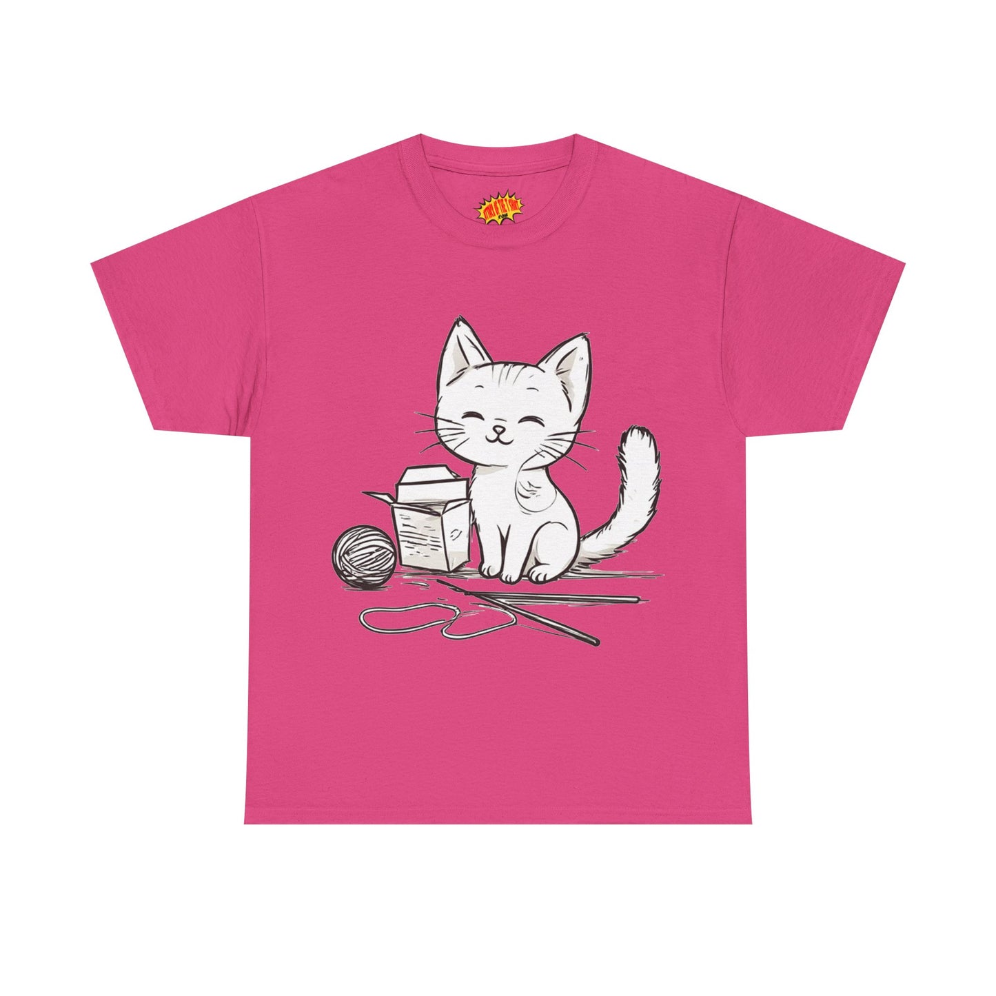 White Cat w/Takeout Yarn Art Tee Shirt *Multiple Colors*