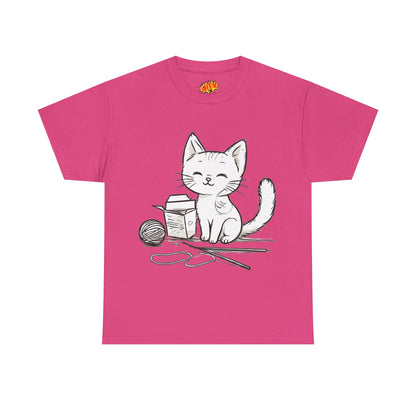White Cat w/Takeout Yarn Art Tee Shirt