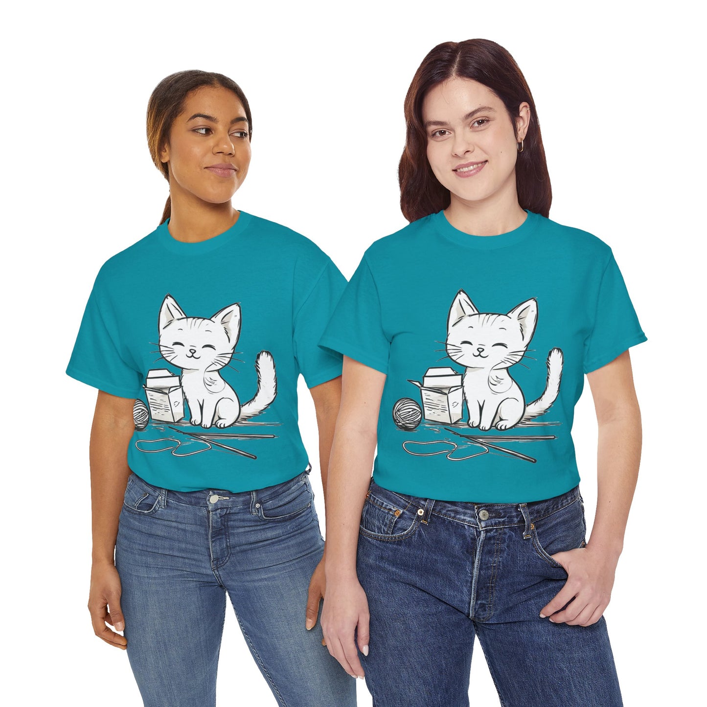 White Cat w/Takeout Yarn Art Tee Shirt *Multiple Colors*