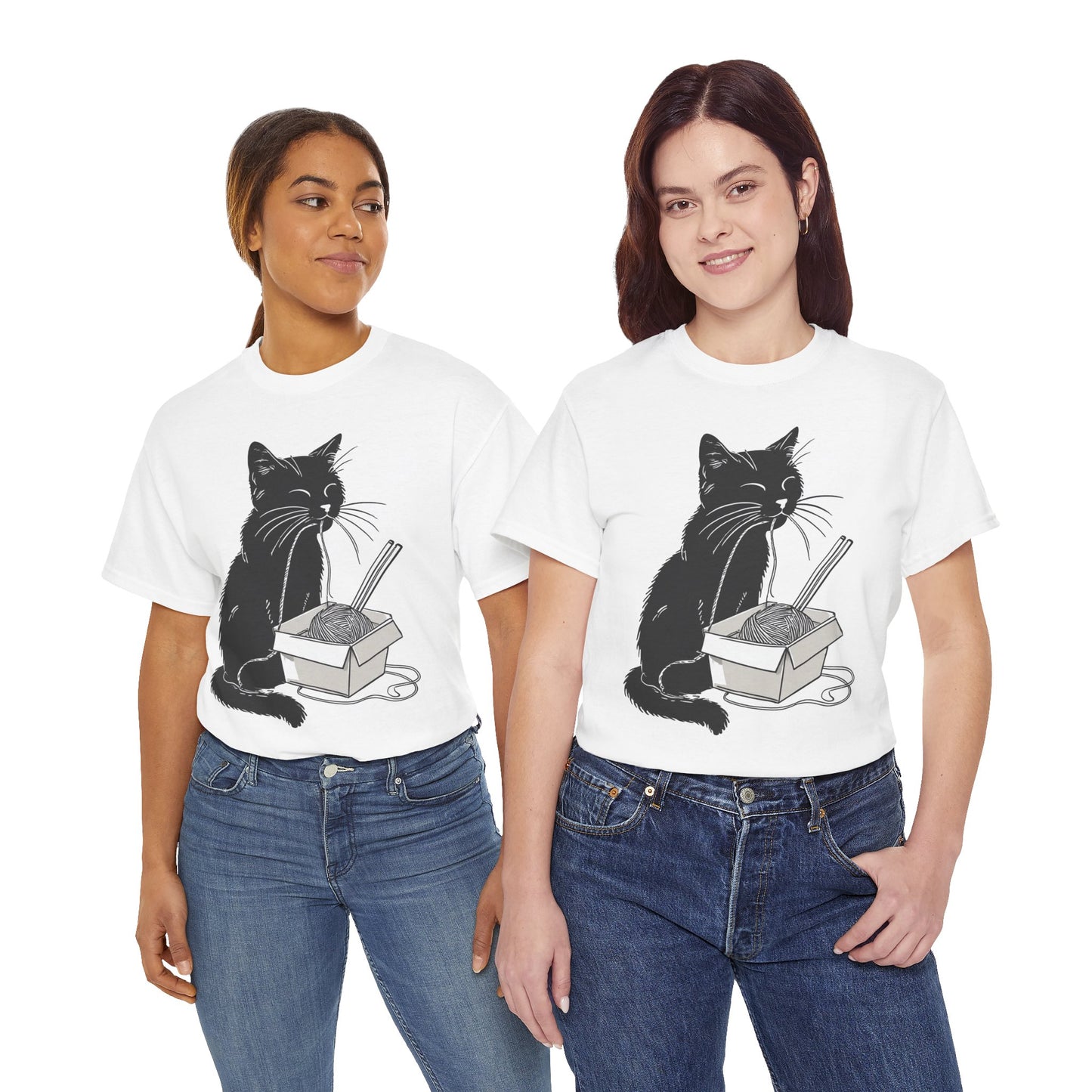 Black Cat w/Noodles Drawing Art Tee Shirt *Multiple Colors*