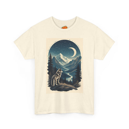 Wolf with Crescent Moon Scene T-Shirt