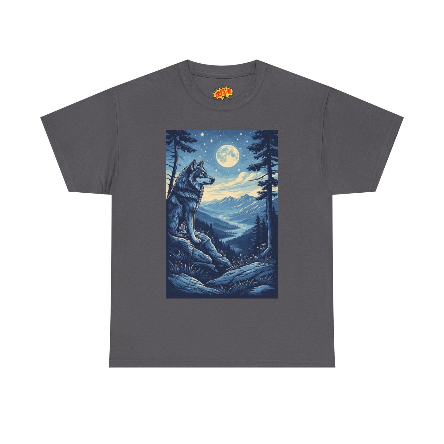 Blue Wolf with Full Moon Scene T-Shirt *Multiple Colors*