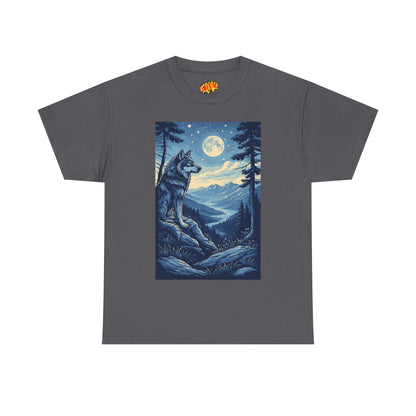 Blue Wolf with Full Moon Scene T-Shirt