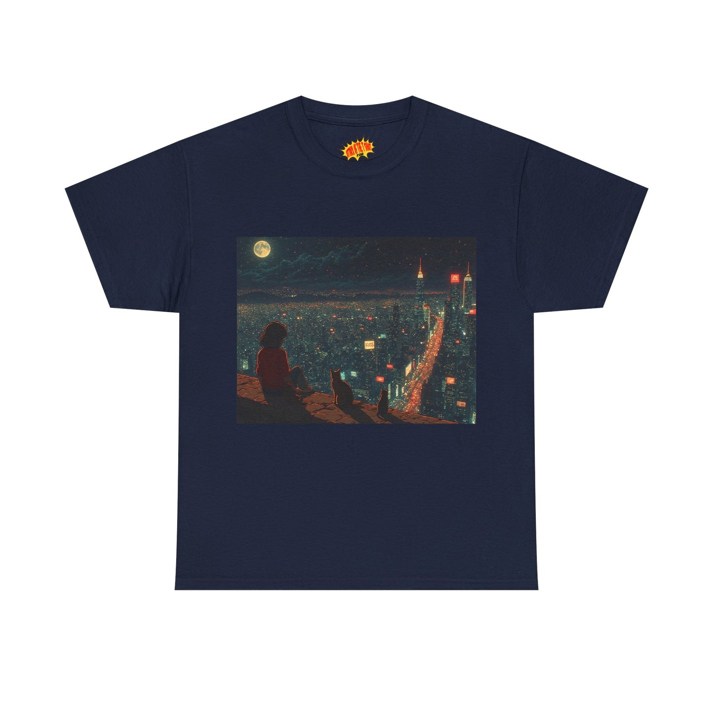 Anime Nighttime Cityscape w/Cats T-Shirt *Multiple Colors*