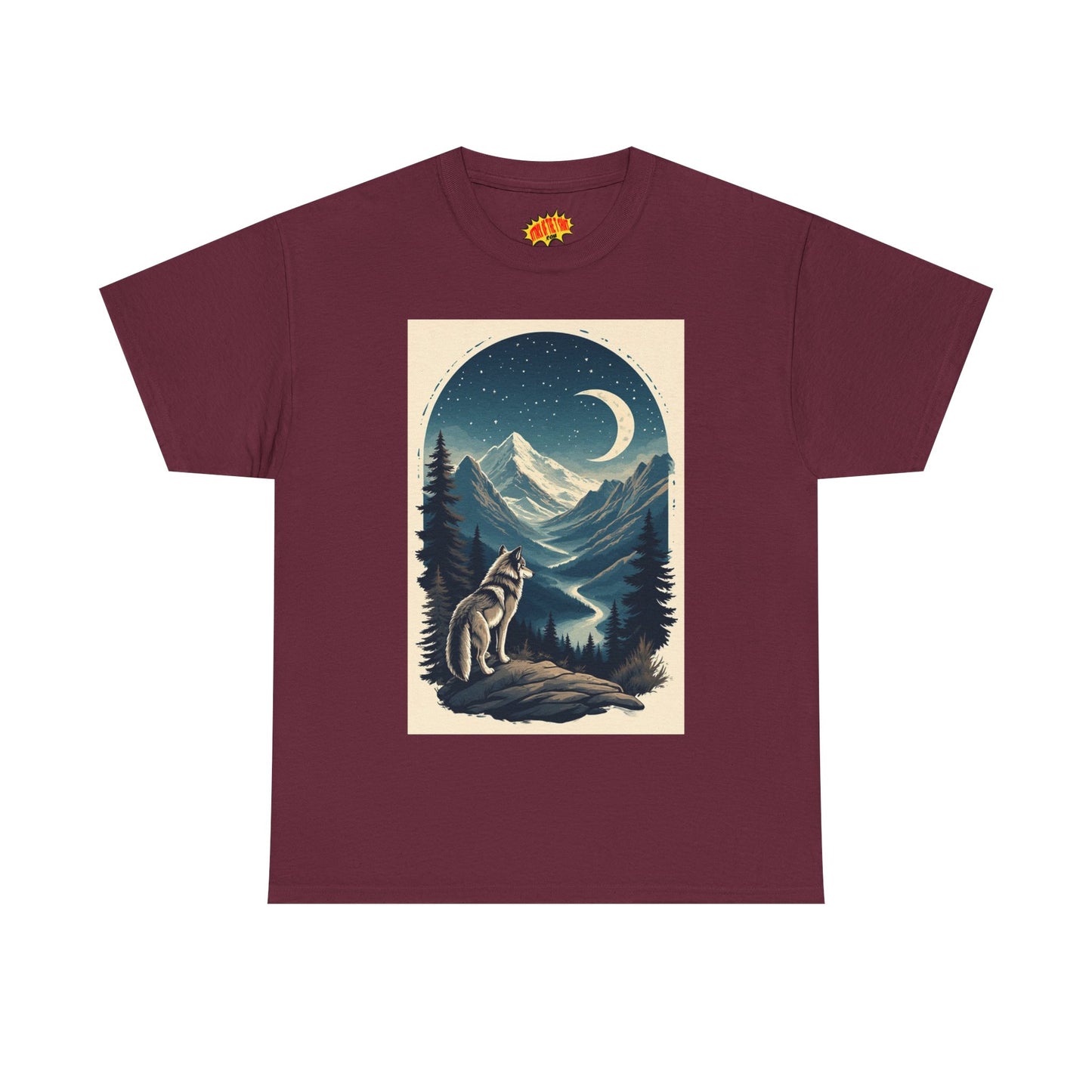 Wolf with Crescent Moon Scene T-Shirt *Multiple Colors*