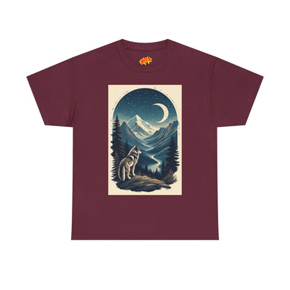 Wolf with Crescent Moon Scene T-Shirt