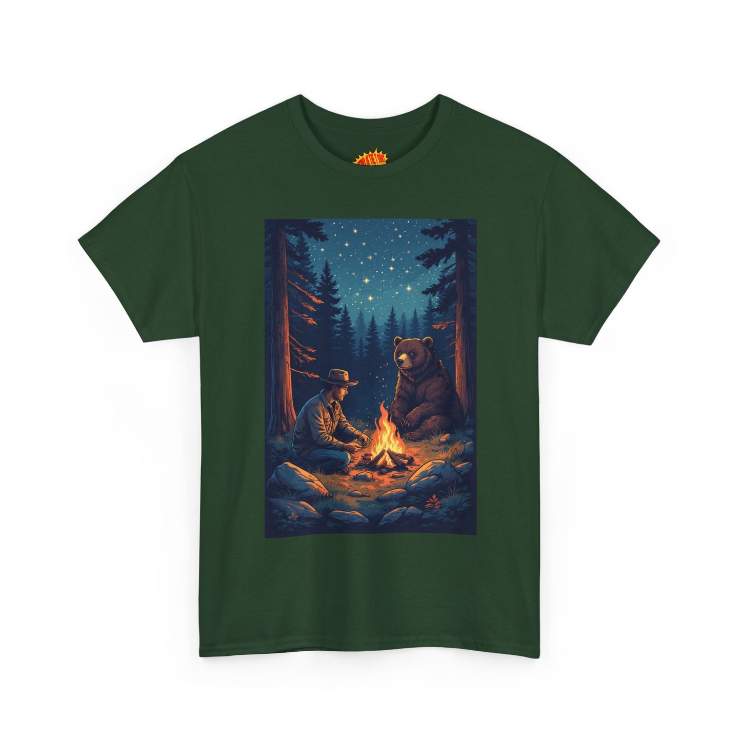 Cowboy w/ Brown Bear Campfire Scene T-Shirt *Multiple Colors*