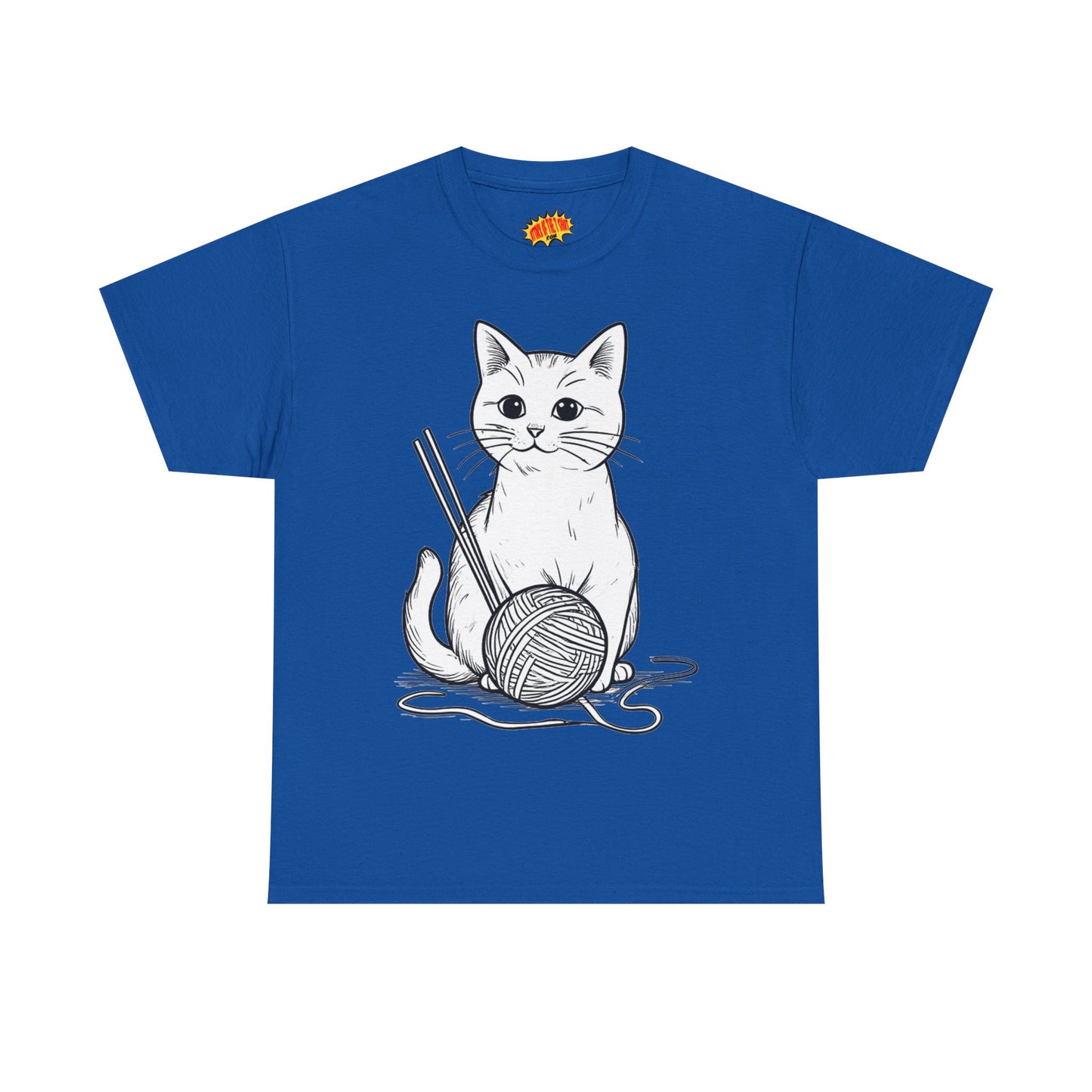 White Cat w/Yarn Ball Art Tee Shirt *Multiple Colors*