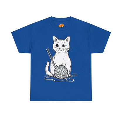 White Cat w/Yarn Ball Art Tee Shirt