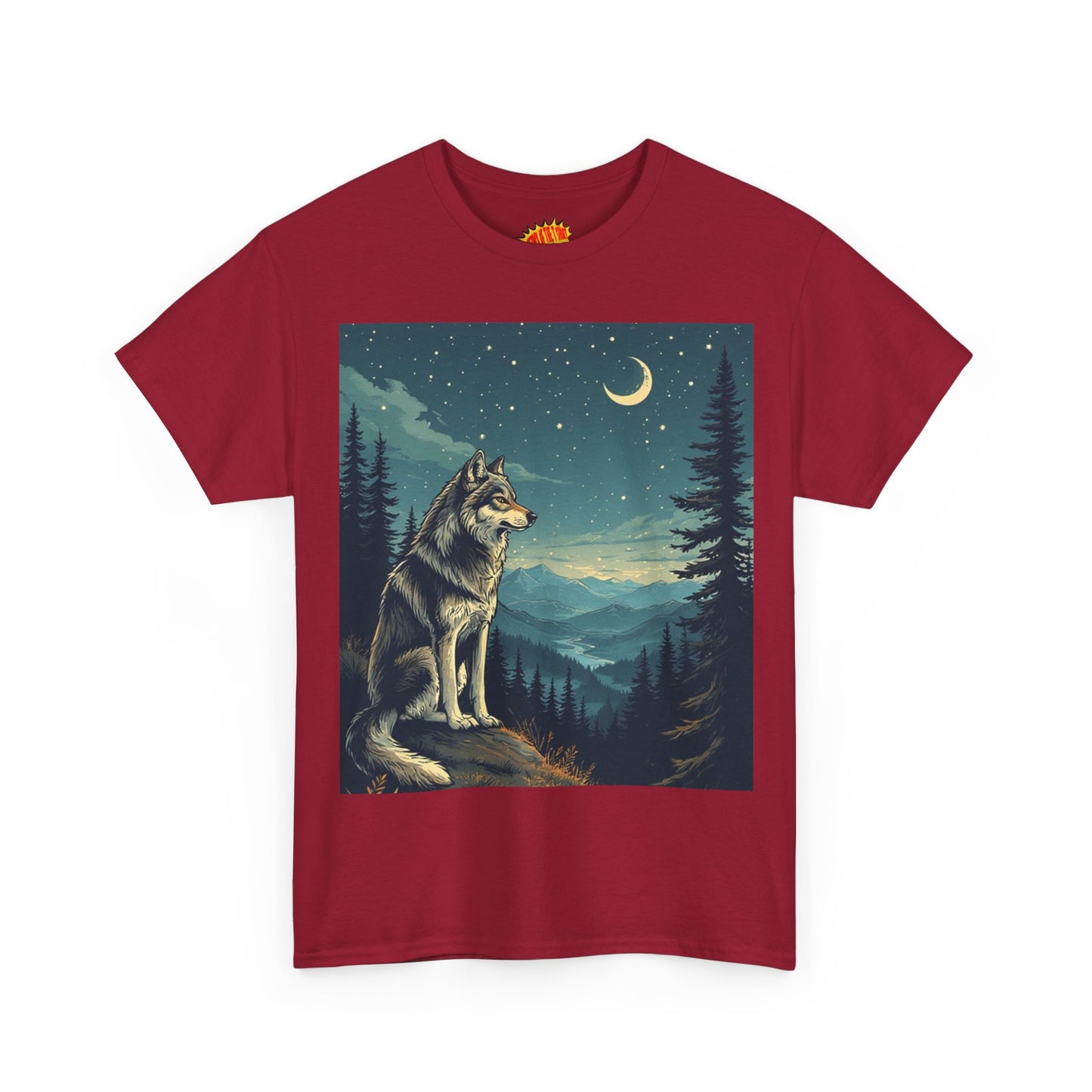 Wolf with Sliver Moon Scene T-Shirt *Multiple Colors*