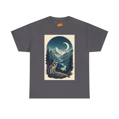 Wolf with Crescent Moon Scene T-Shirt