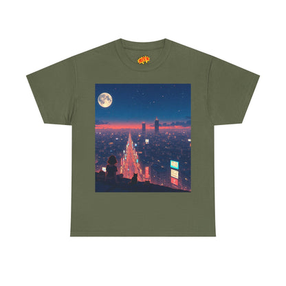 Anime Neon City Night Scene w/Girl & Cats T-Shirt
