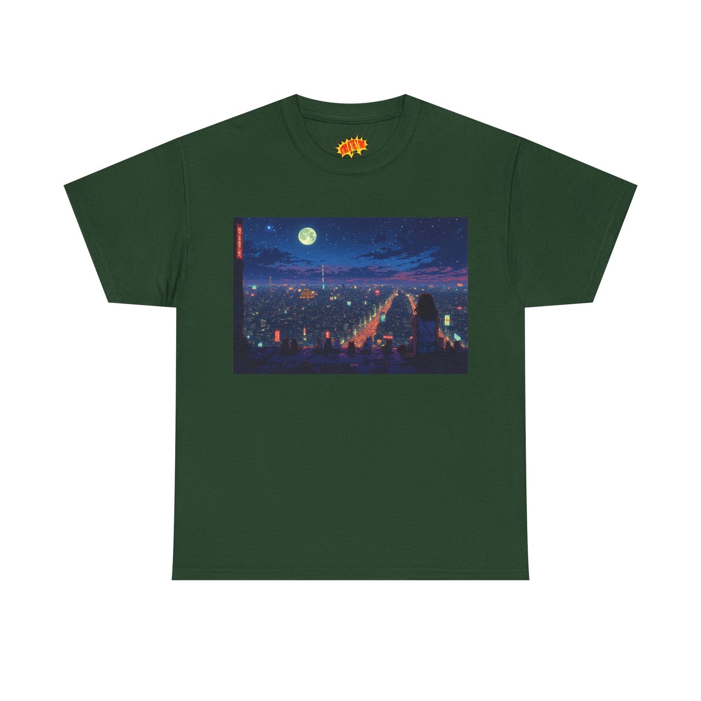 Anime Nighttime Neon Cityscape w/Cats T-Shirt *Multiple Colors*
