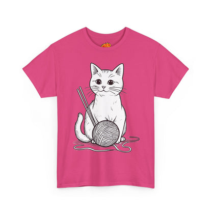 White Cat w/Yarn Ball Art Tee Shirt