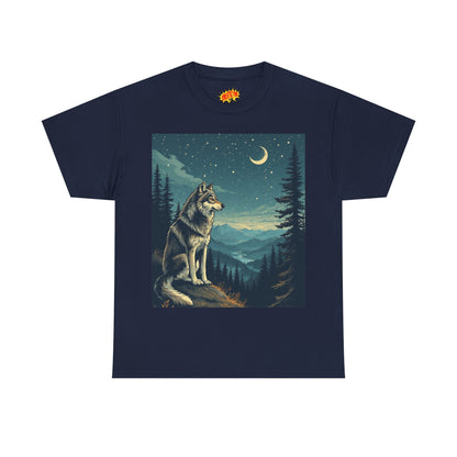Wolf with Sliver Moon Scene T-Shirt