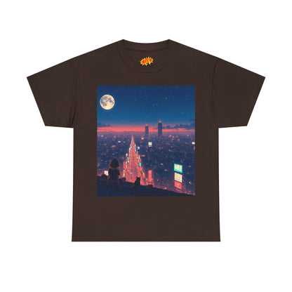 Anime Neon City Night Scene w/Girl & Cats T-Shirt