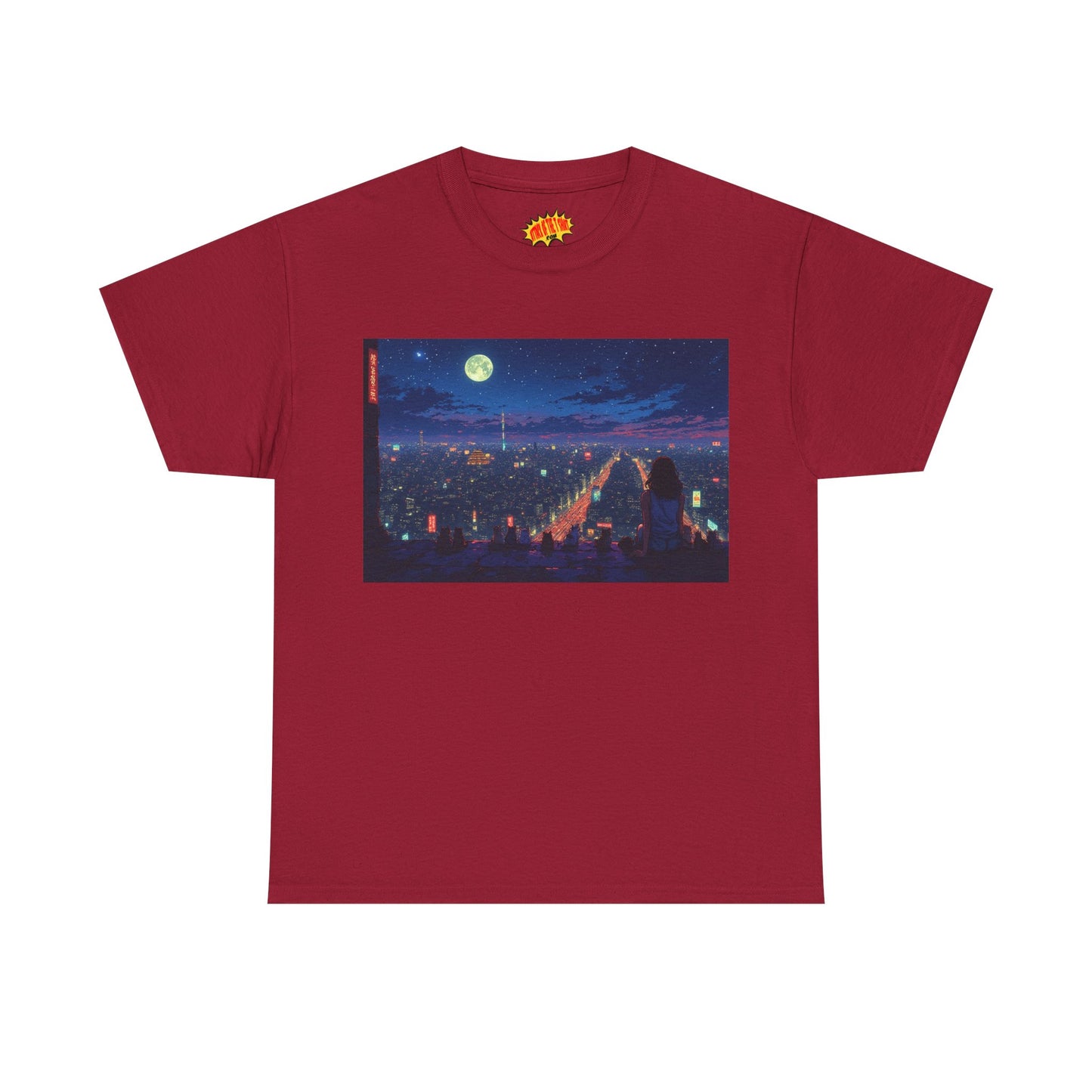 Anime Nighttime Neon Cityscape w/Cats T-Shirt *Multiple Colors*