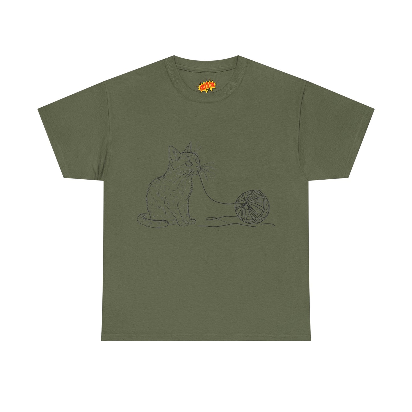 Cat w/Yarn Line Drawing Art Tee Shirt *Multiple Colors*