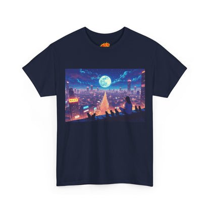 Anime Neon Night Cityscape w/Cats T-Shirt
