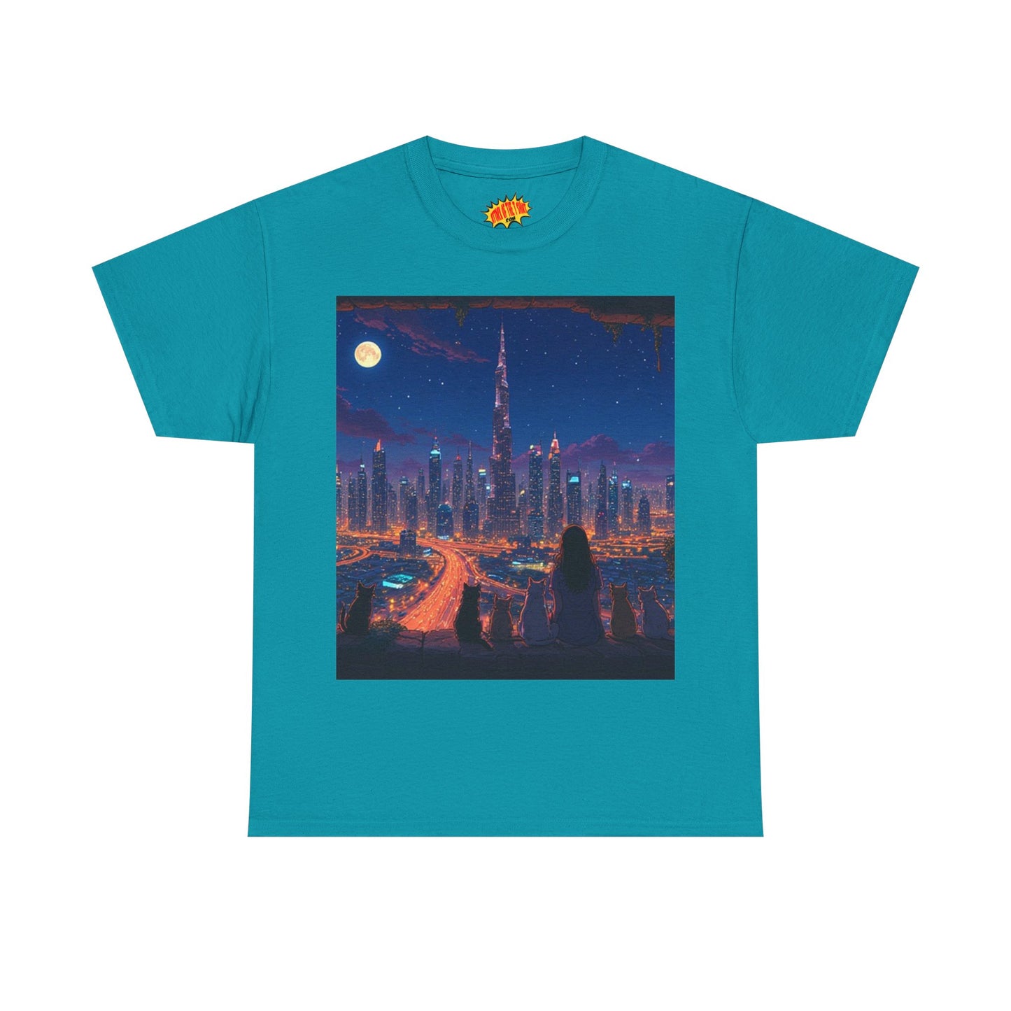 Cityscape Anime Night Scene w/Girl & Cats T-Shirt *Multiple Colors*