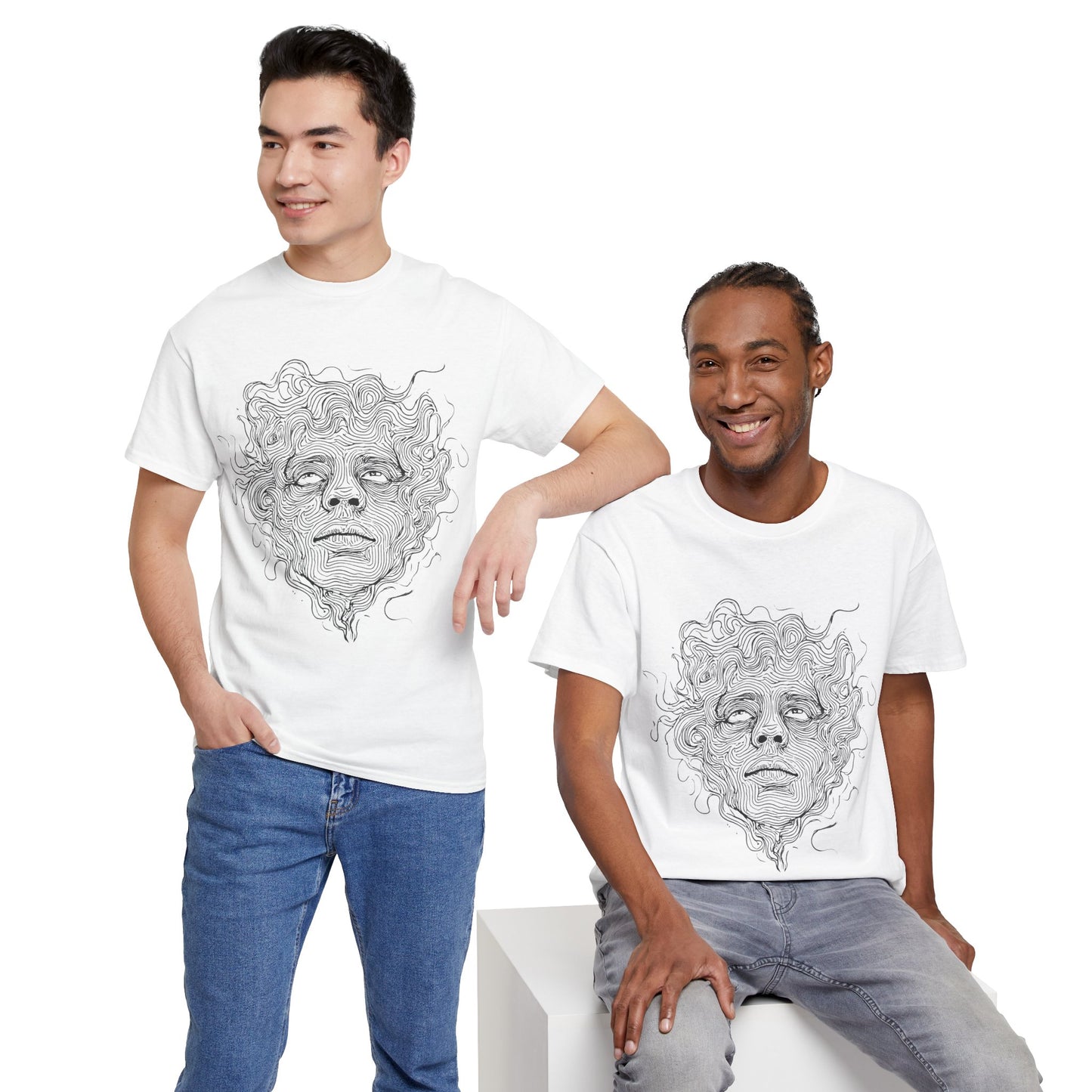 Human Face Line Drawing Graphic Art Tee Shirt *Multiple Colors*