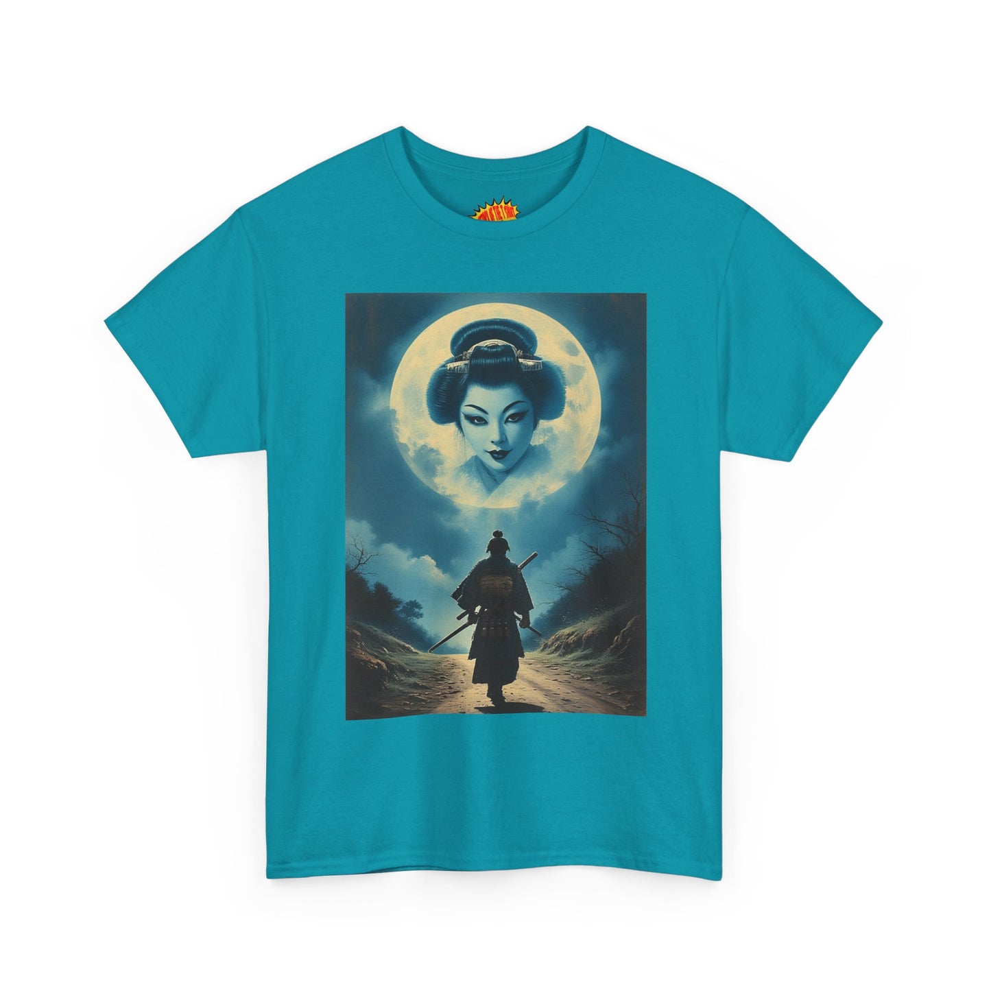 Walking Samurai w/Full Moon Geisha Woman T-Shirt *Multiple Colors*