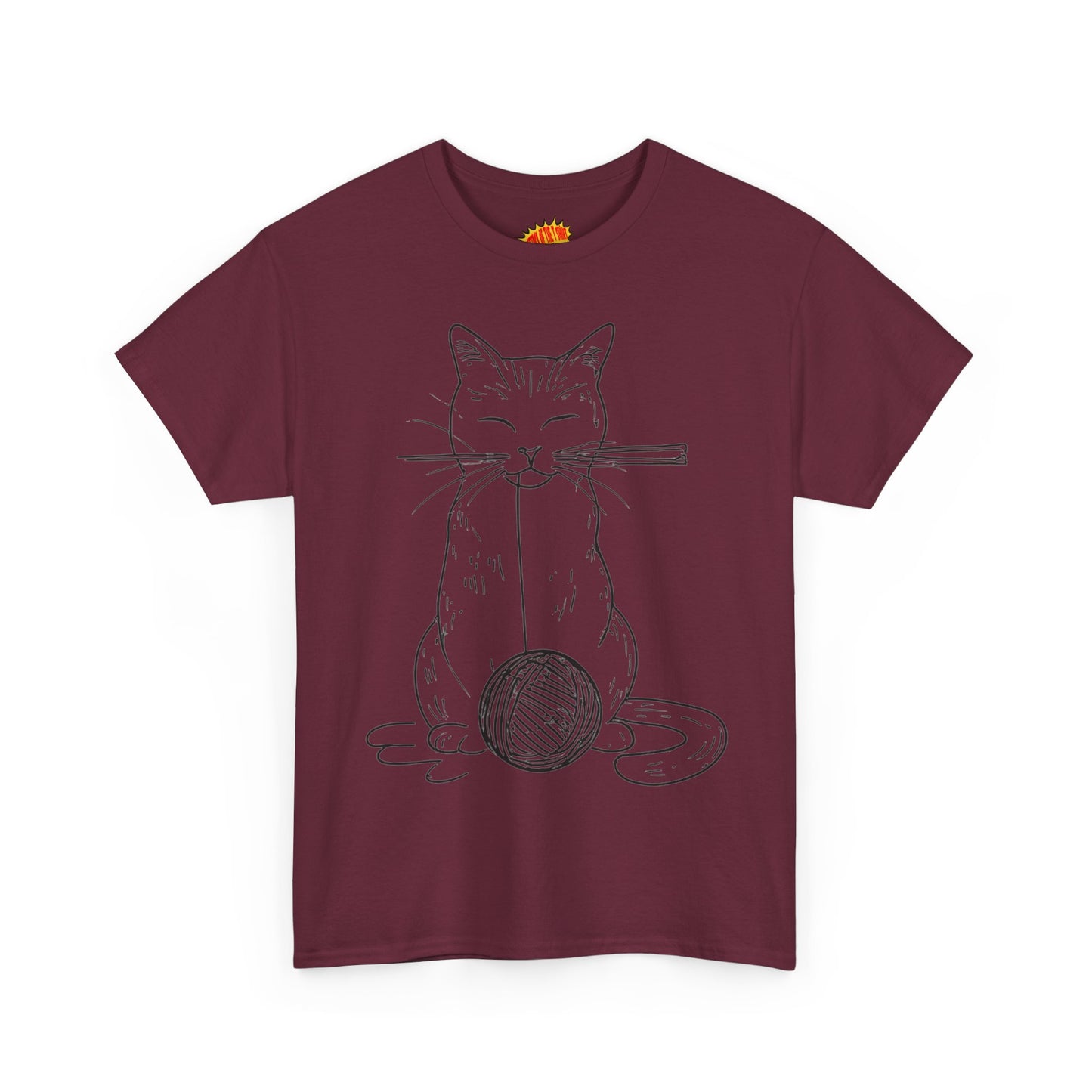 Cat w/Yarn Ball Line Art Drawing Tee Shirt *Multiple Colors*