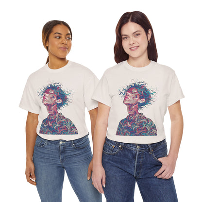 Line Drawing Multicolor Human Graphic Art Tee Shirt