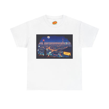 Anime Neon Cityscape Scene w/Girl & Cats T-Shirt