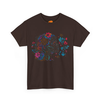 Multicolor Line Drawing Human Graphic Flower Art Tee Shirt