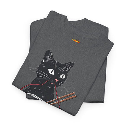 Black Cat w/Noodles + Yarn Ball Art Drawing Tee Shirt