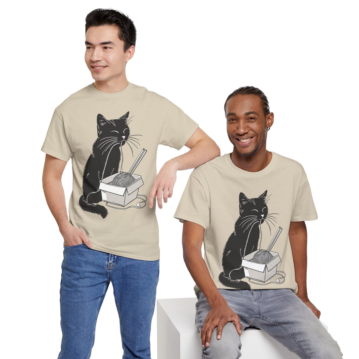Black Cat w/Noodles Drawing Art Tee Shirt *Multiple Colors*