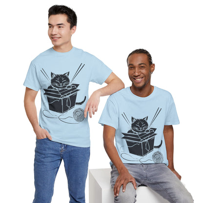 Black Cat w/Box + Yarn Ball Art Drawing Tee Shirt