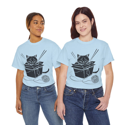 Black Cat w/Box + Yarn Ball Art Drawing Tee Shirt