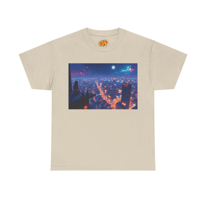 Nighttime Neon Anime Cityscape w/Cats T-Shirt