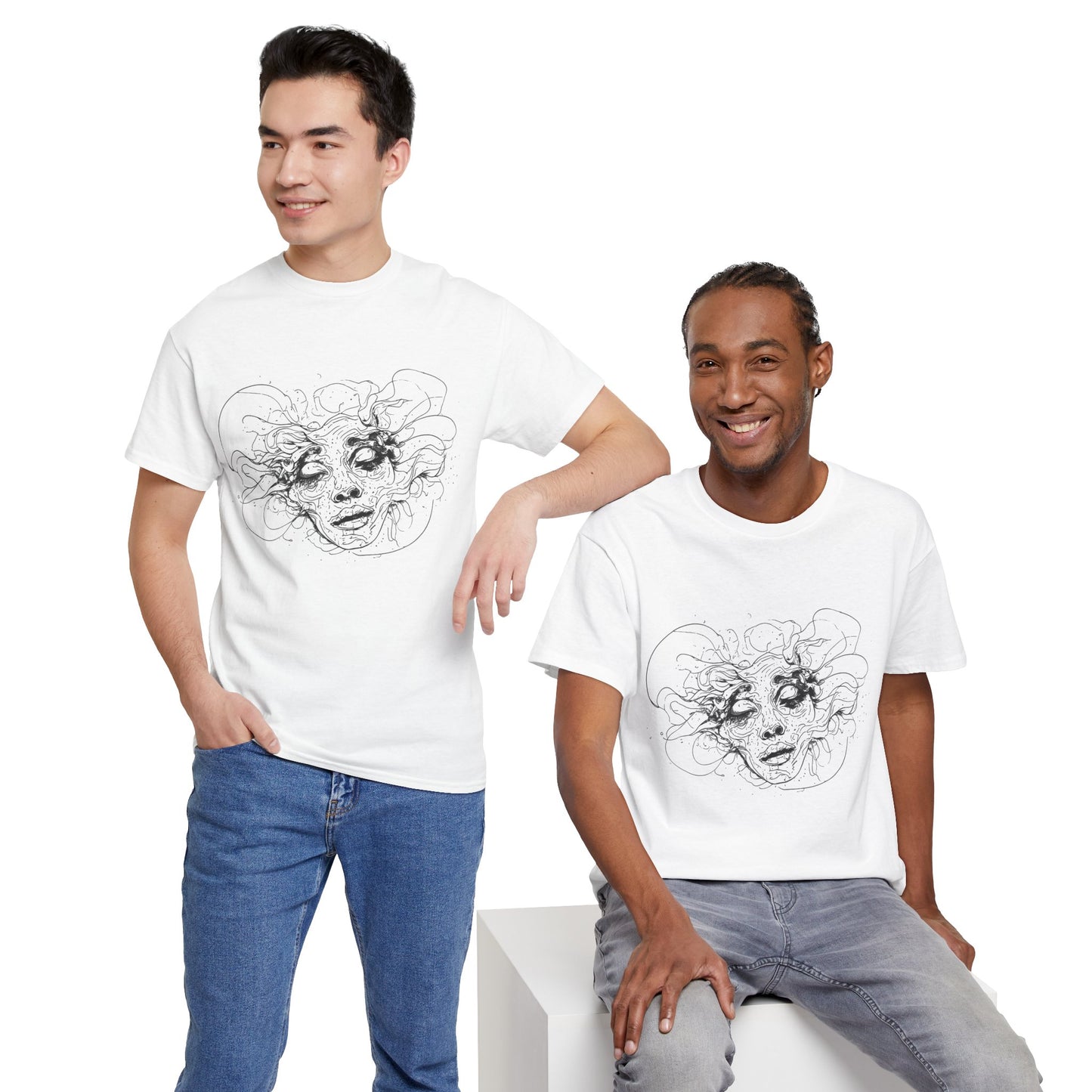 Abstract Face Line Drawing Graphic Art Tee Shirt *Multiple Colors*