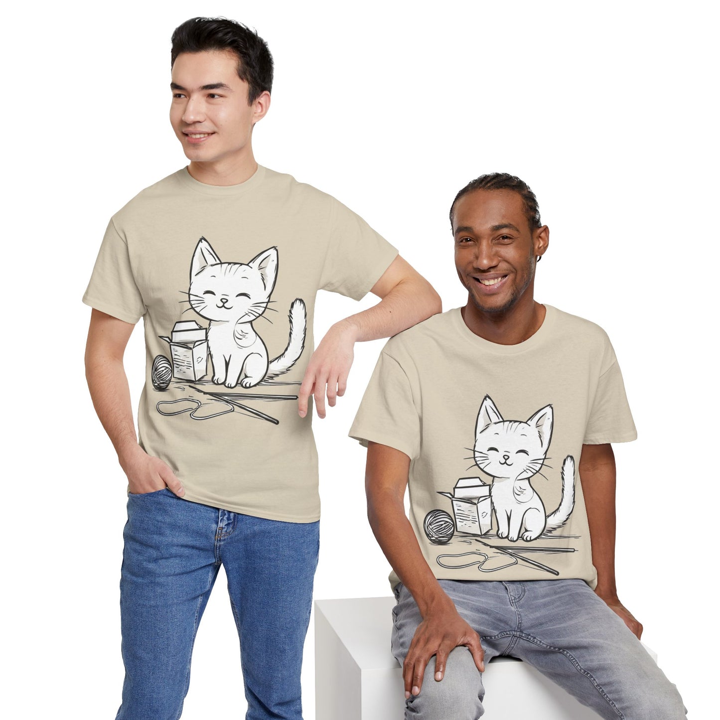 White Cat w/Takeout Yarn Art Tee Shirt *Multiple Colors*