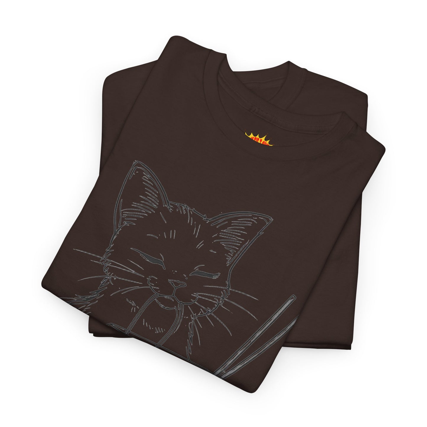 Cat w/Takeout + Yarn Ball Line Drawing Tee Shirt *Multiple Colors*