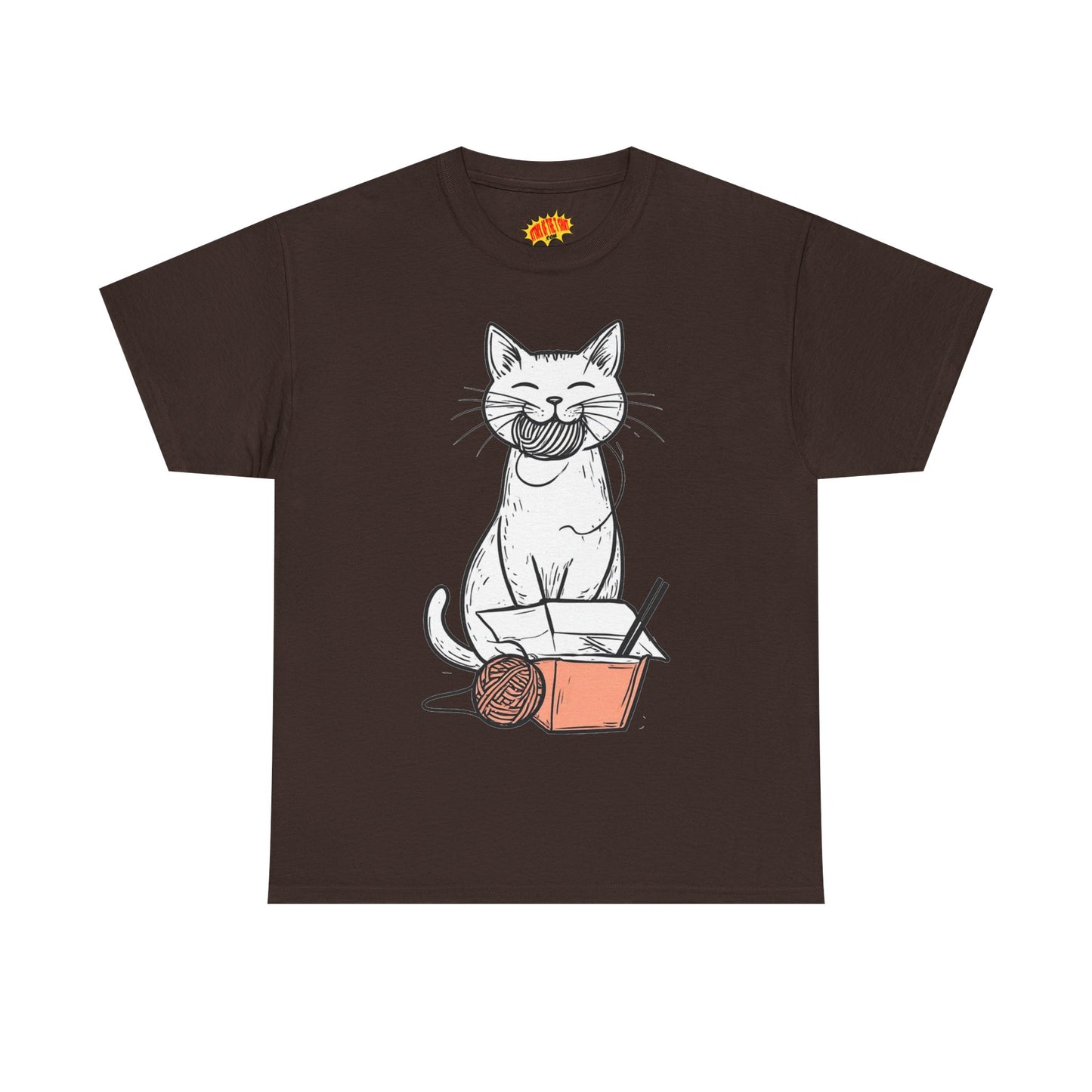 Cat w/Yarn Ball Takeout Art Tee Shirt *Multiple Colors*