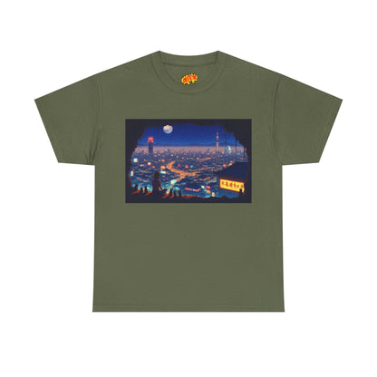 Anime Neon Cityscape Scene w/Girl & Cats T-Shirt