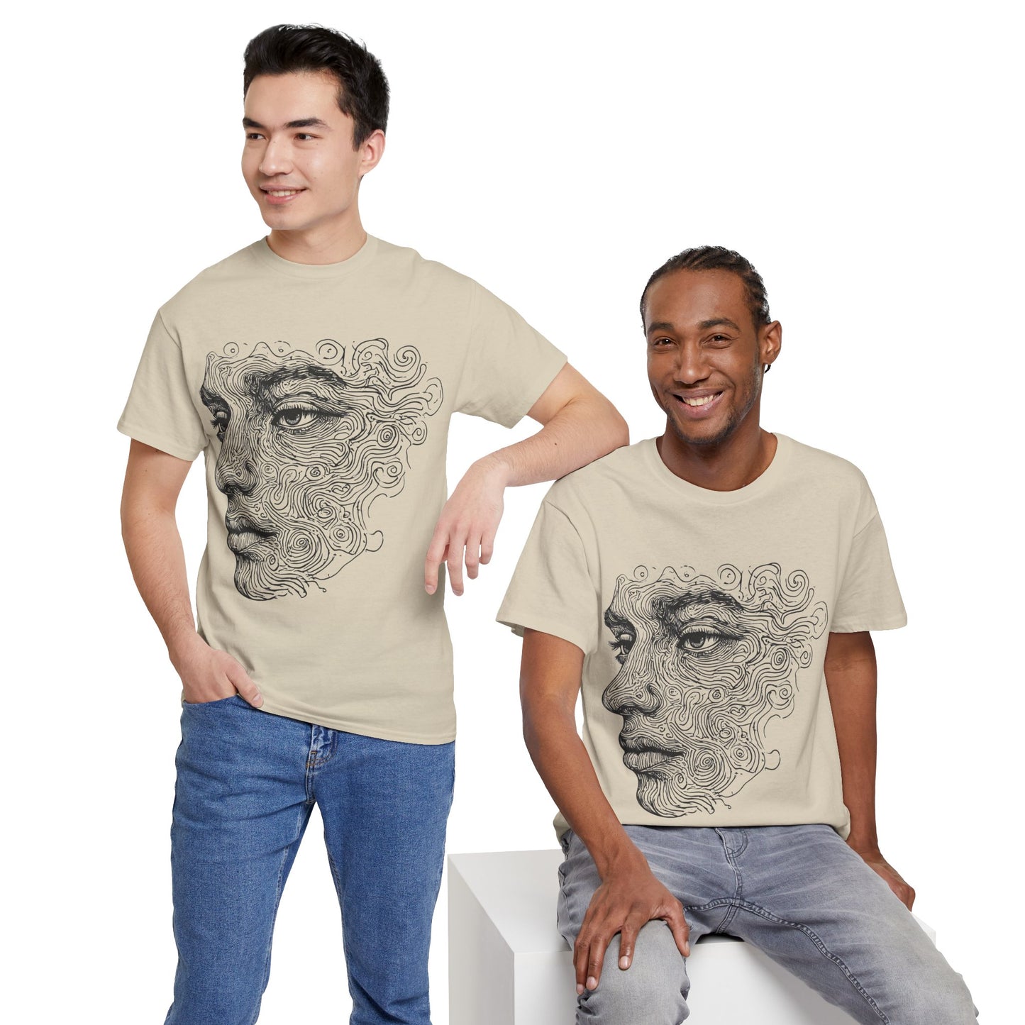 Human Face Silhouette Line Drawing Graphic Art Tee Shirt *Multiple Colors*
