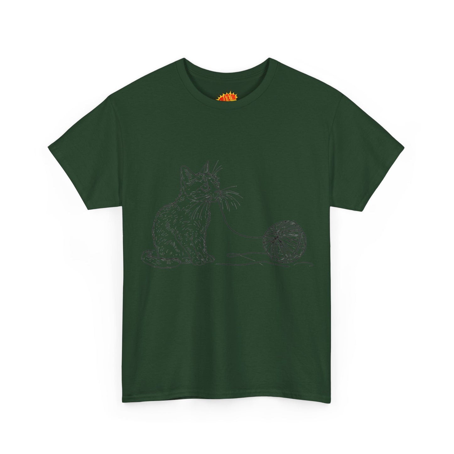Cat w/Yarn Line Drawing Art Tee Shirt *Multiple Colors*
