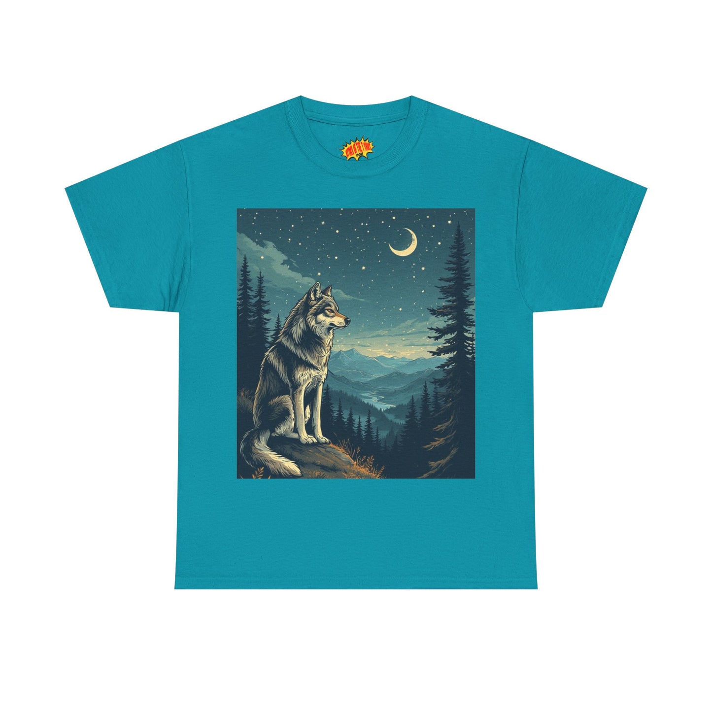 Wolf with Sliver Moon Scene T-Shirt *Multiple Colors*