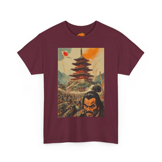 Vintage Style Samurai Pagoda Battle Scene T-Shirt *Multiple Colors*